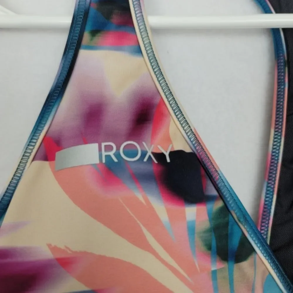 Roxy Large Swim Bra Racerback Colorful Botanical print Swimsuit Beach Bikini top